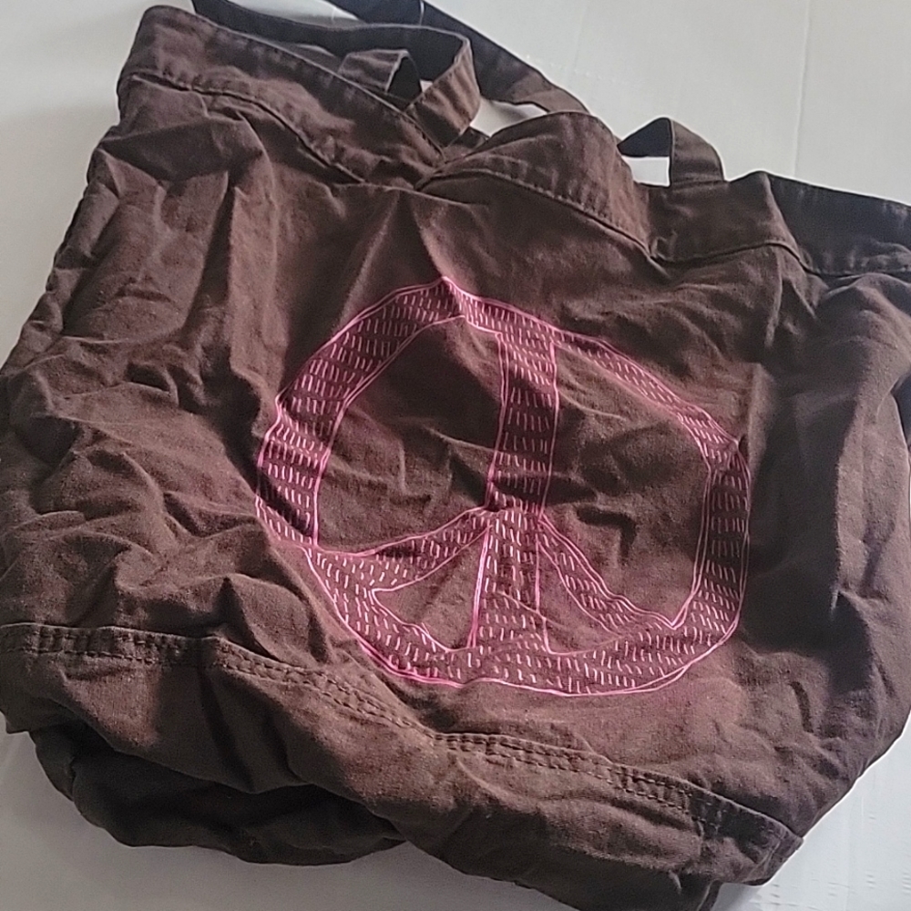 Brown bag with pink peace sign